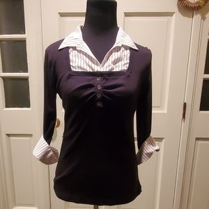 Black 3/4 cuffed sleeve, collared shirt